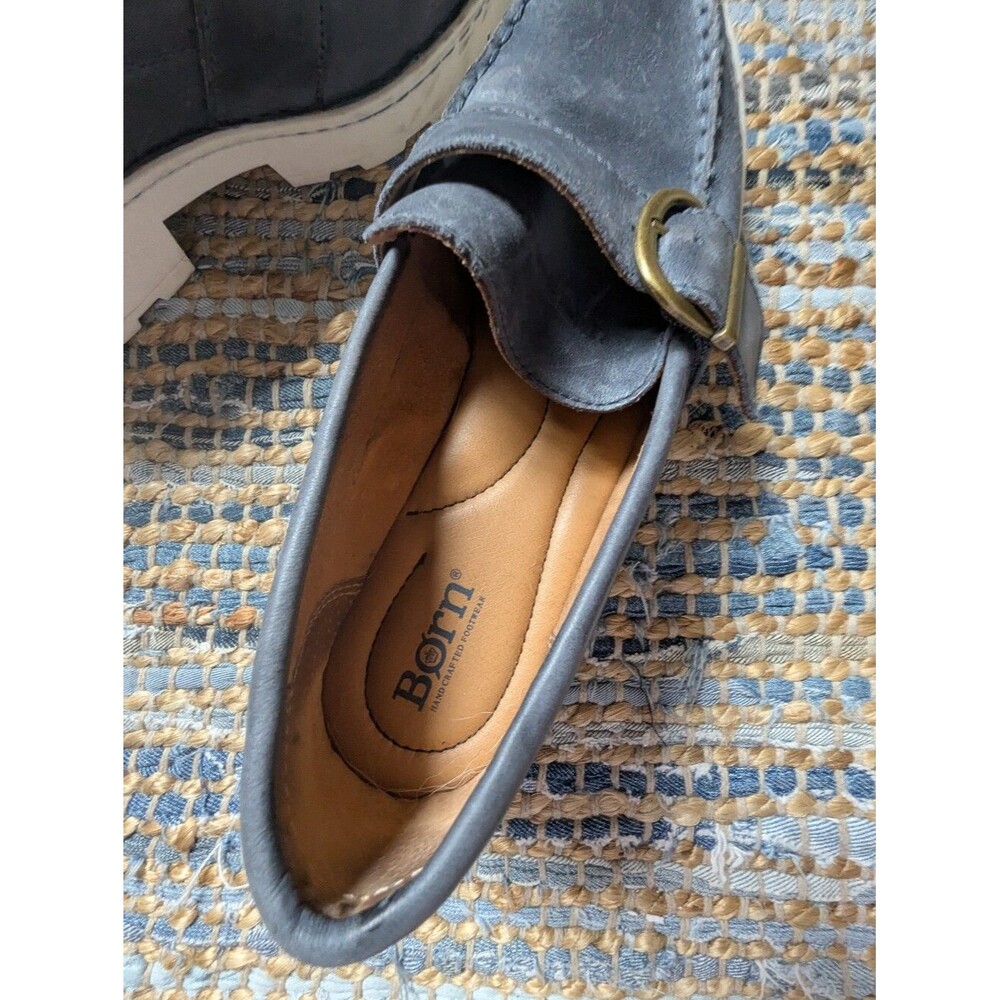 Born Contesta Slate Blue Leather Lug Sole Loafers 9 Chunky Buckle Comfort Shoes - Picture 3 of 12